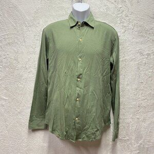 Alex Crane Button-Up Playa Shirt Mens Small Sage Green Pima Cotton Long Sleeve